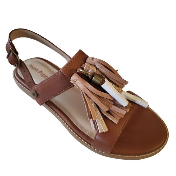 Hush Puppies Tan Leather Tassel Sandals, Woman's Brown Leather NIB - Picture 1 of 3